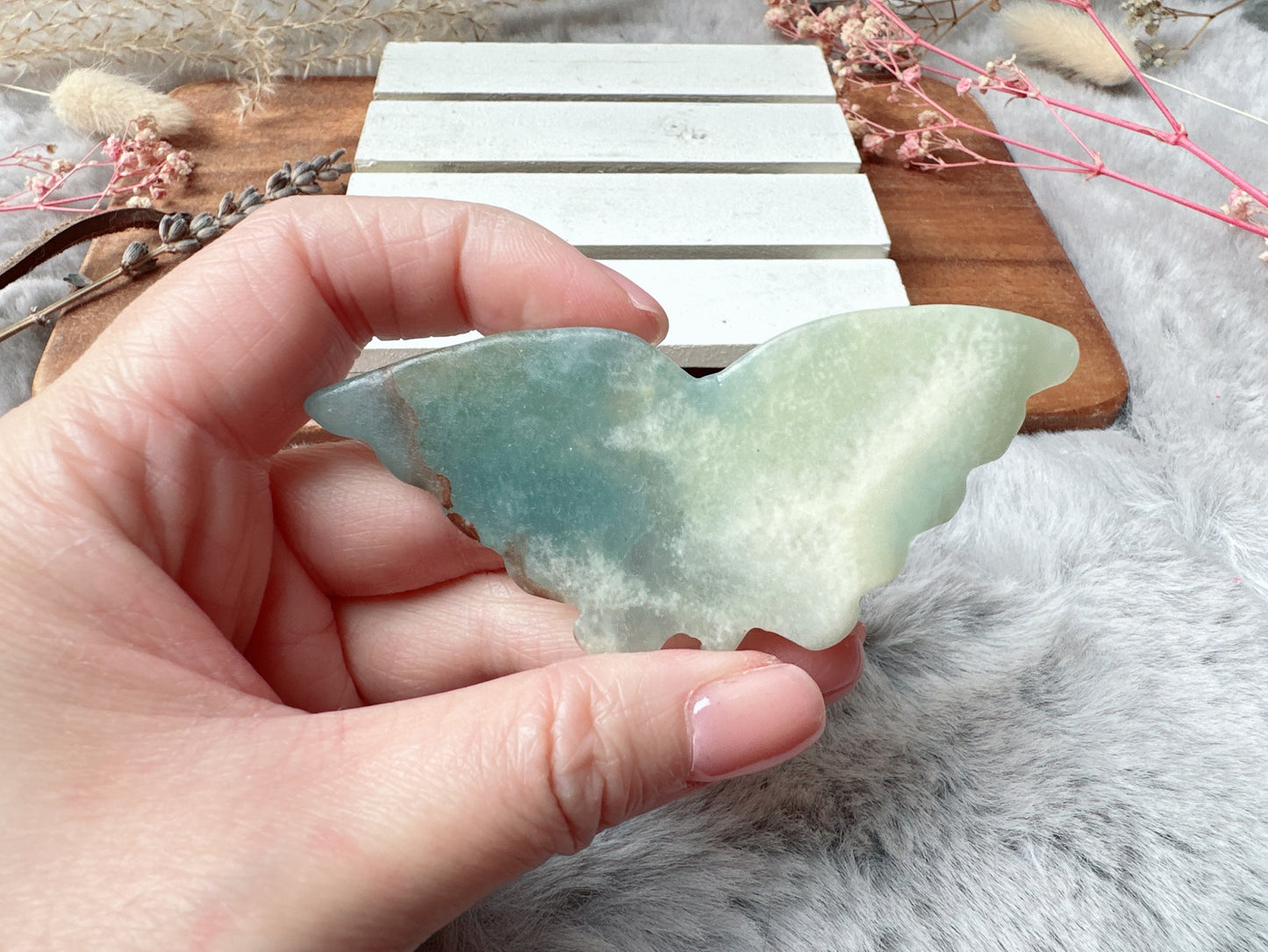 Lemurian Aquatine Calcite Flat Butterfly