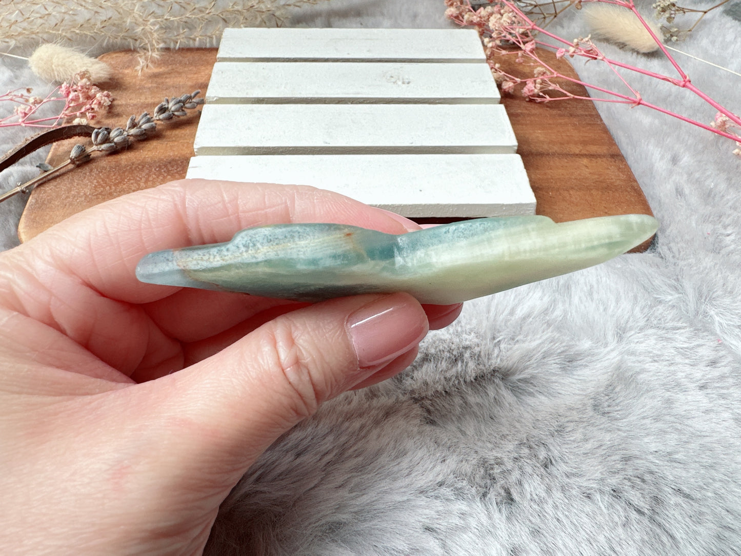 Lemurian Aquatine Calcite Flat Butterfly