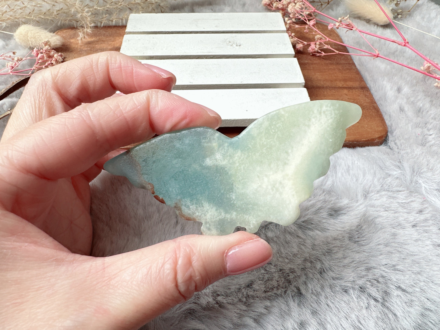 Lemurian Aquatine Calcite Flat Butterfly