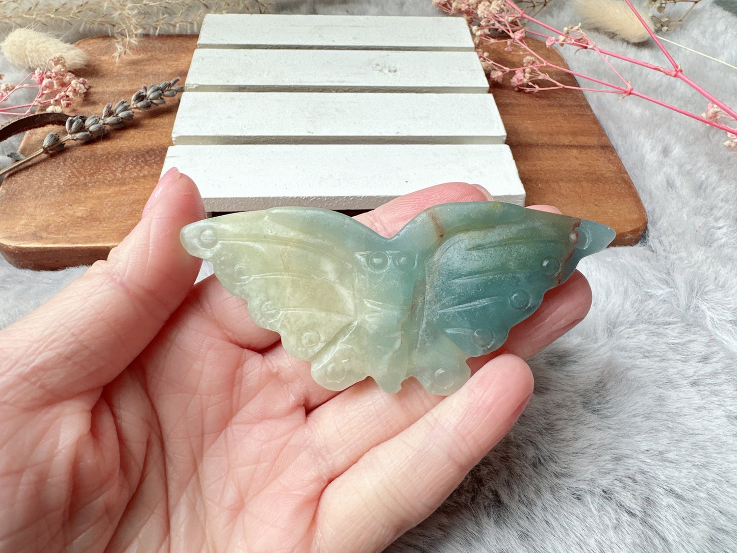 Lemurian Aquatine Calcite Flat Butterfly