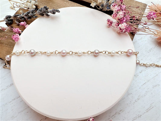 Lavender and White Freshwater Pearl Bracelet
