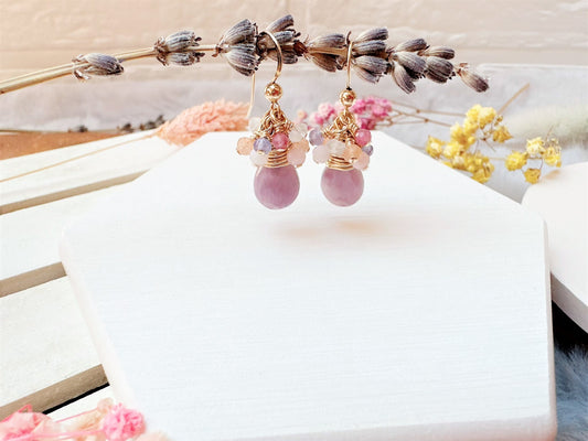 Lepidolite and Mini Gemstone Cluster Earrings