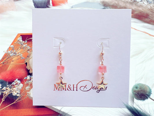 Crystal Cube and Star Charm Earrings