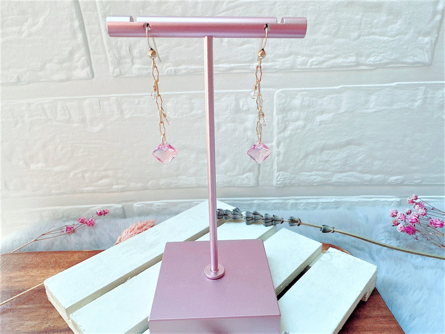 Princess Cut Crystal Long Chain Earrings