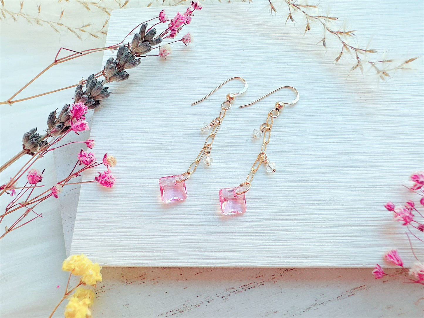 Princess Cut Crystal Long Chain Earrings