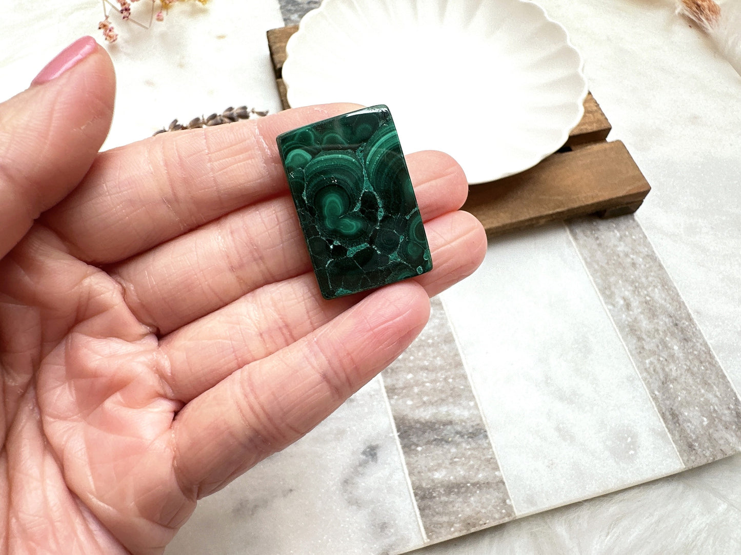 Malachite Mini Flat Stone | Malachite Cabochon