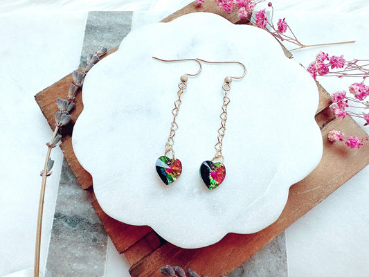 Crystal Heart Chain Earrings