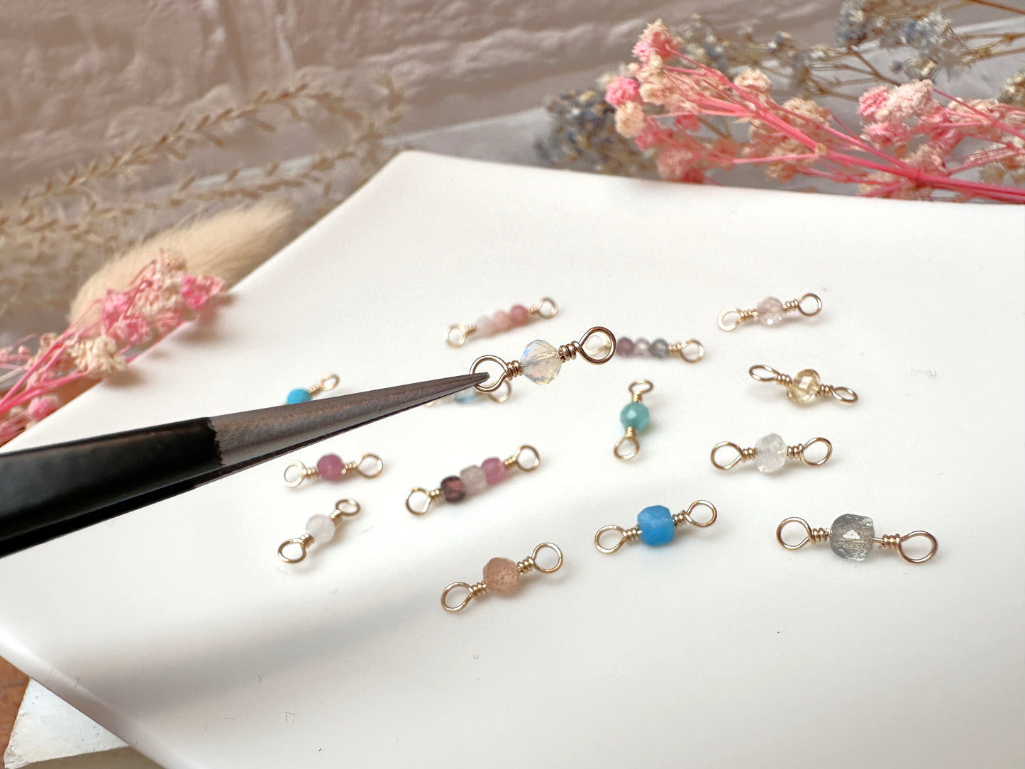 Set of 10 Tiny Gemstones 14k Gold Filled Permanent Jewelry Connectors