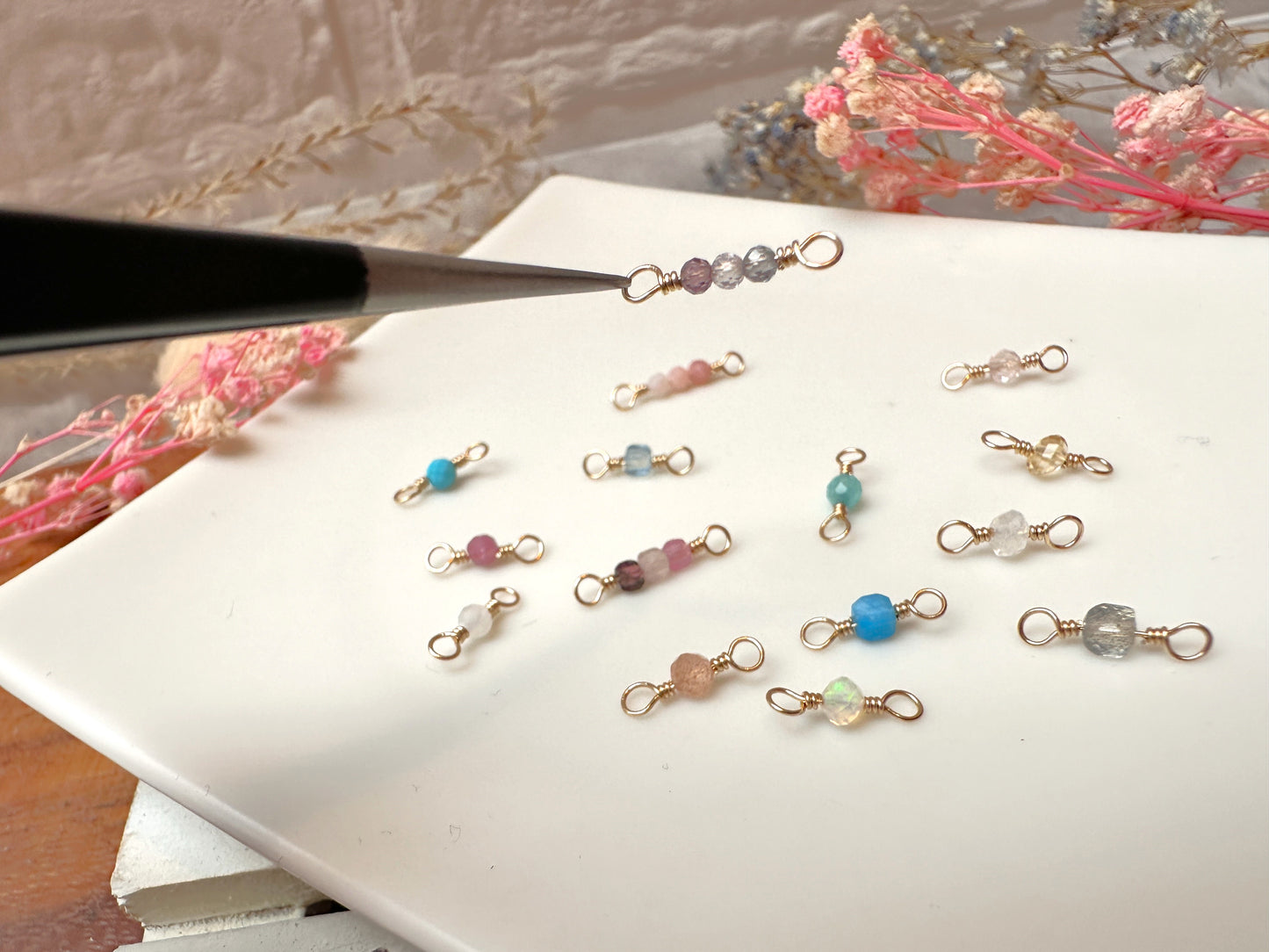 Set of 10 Tiny Gemstones 14k Gold Filled Permanent Jewelry Connectors