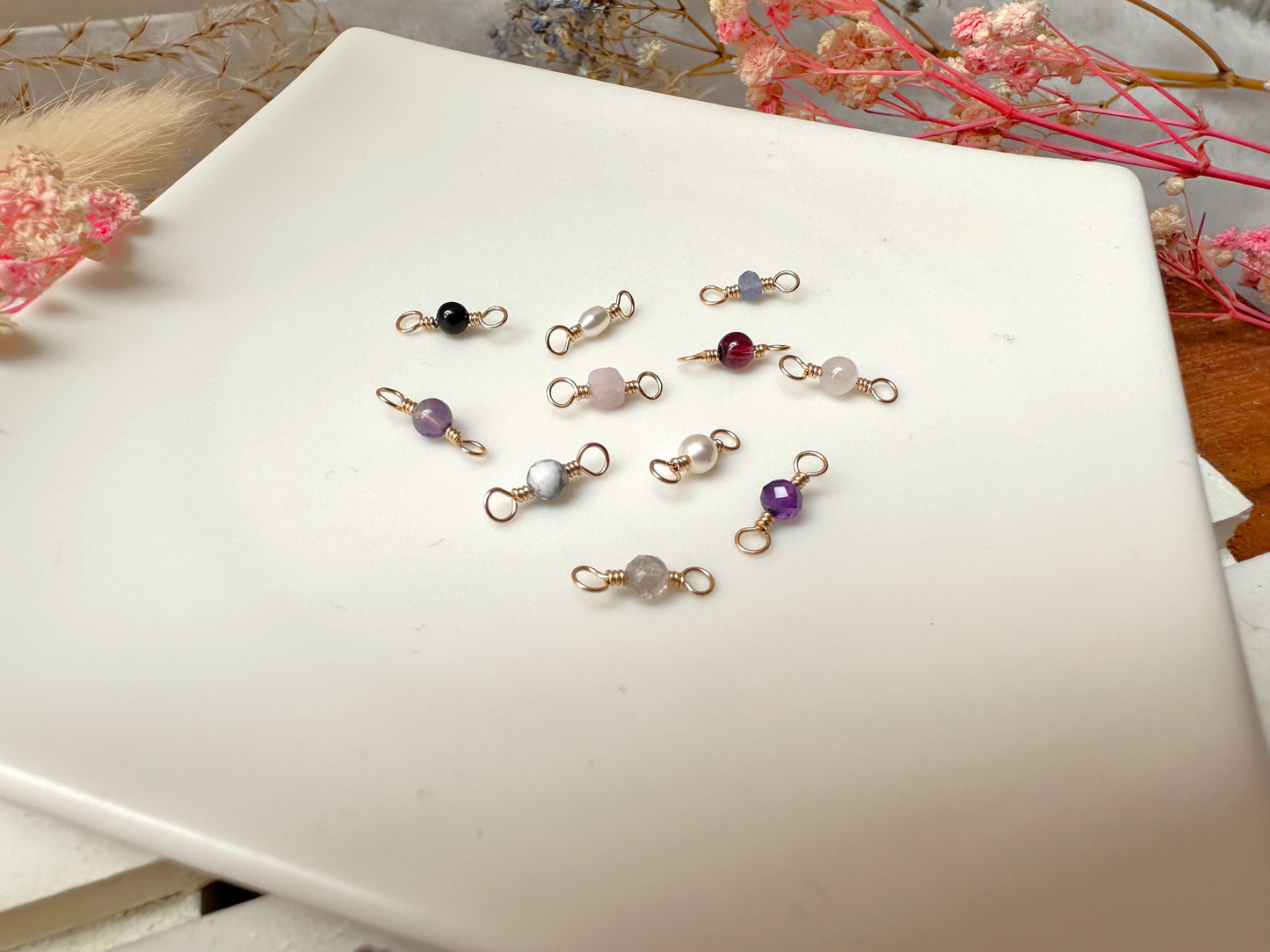 Set of 10 Tiny Gemstones 14k Gold Filled Permanent Jewelry Connectors