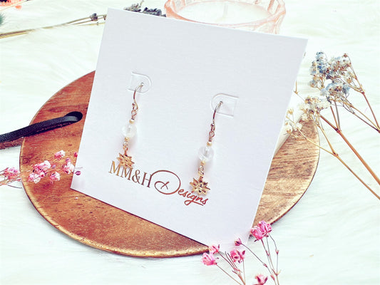 Moonstone with Flower Charm Drop Earrings