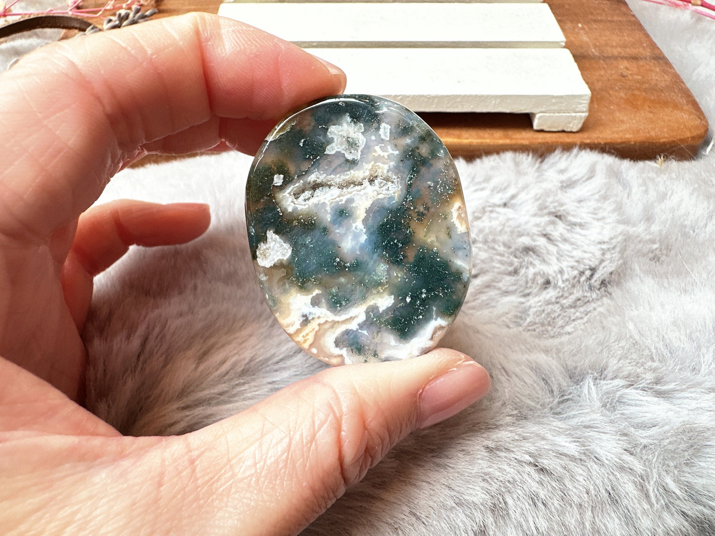 Moss Agate Flat Stone