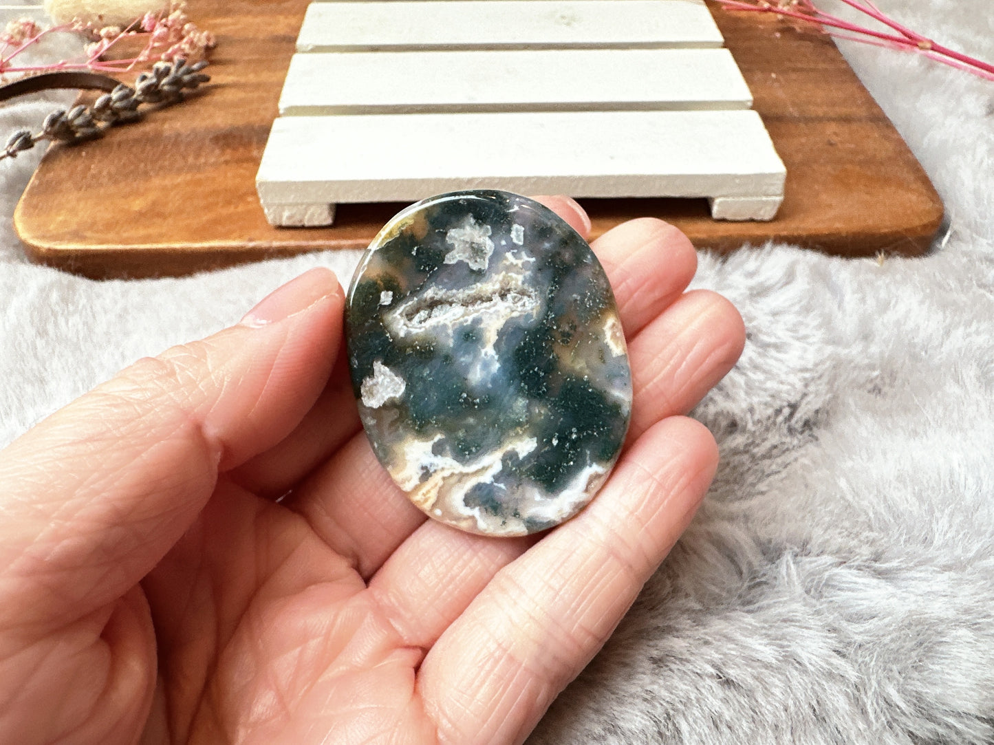 Moss Agate Flat Stone