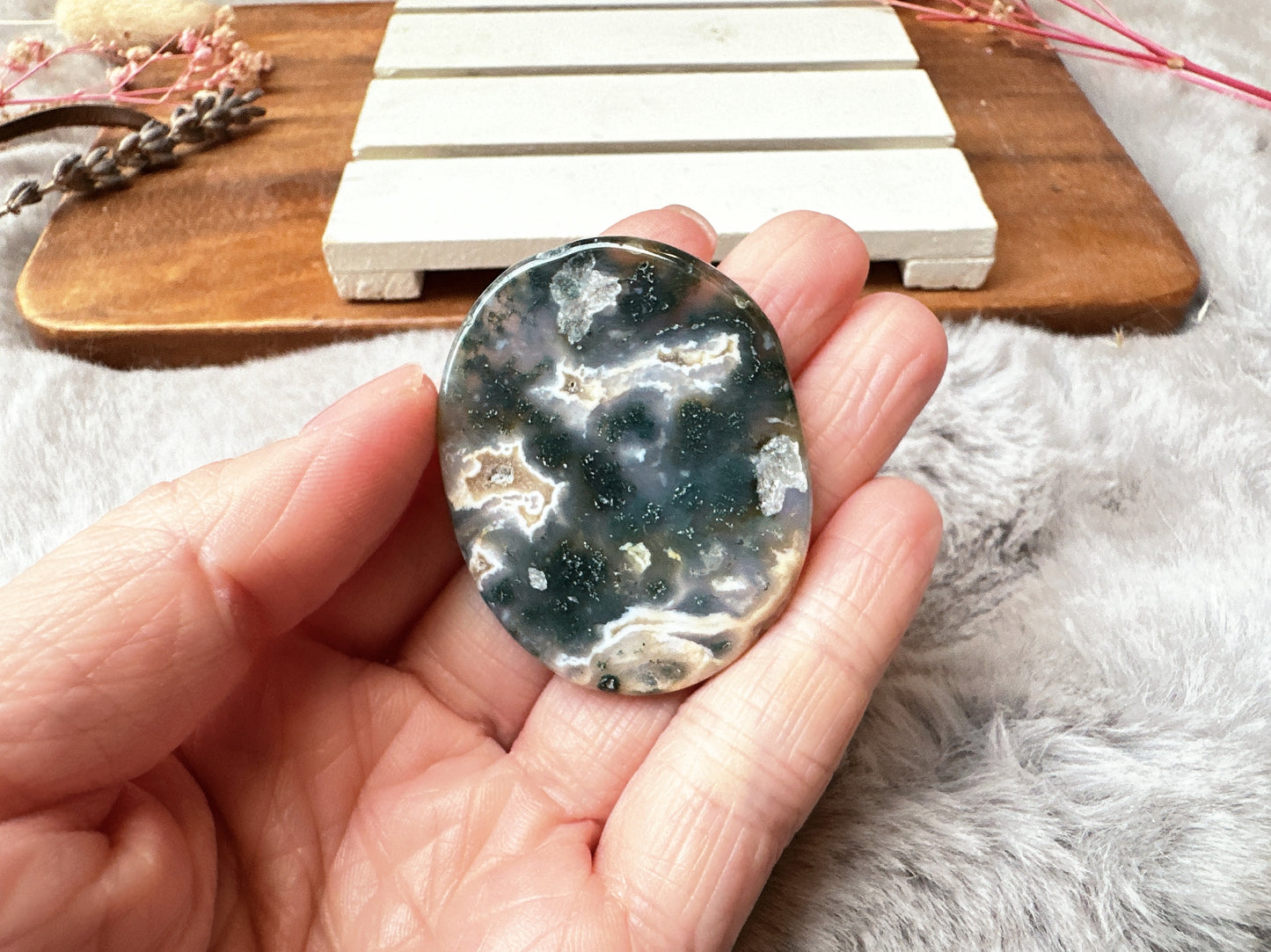 Moss Agate Flat Stone