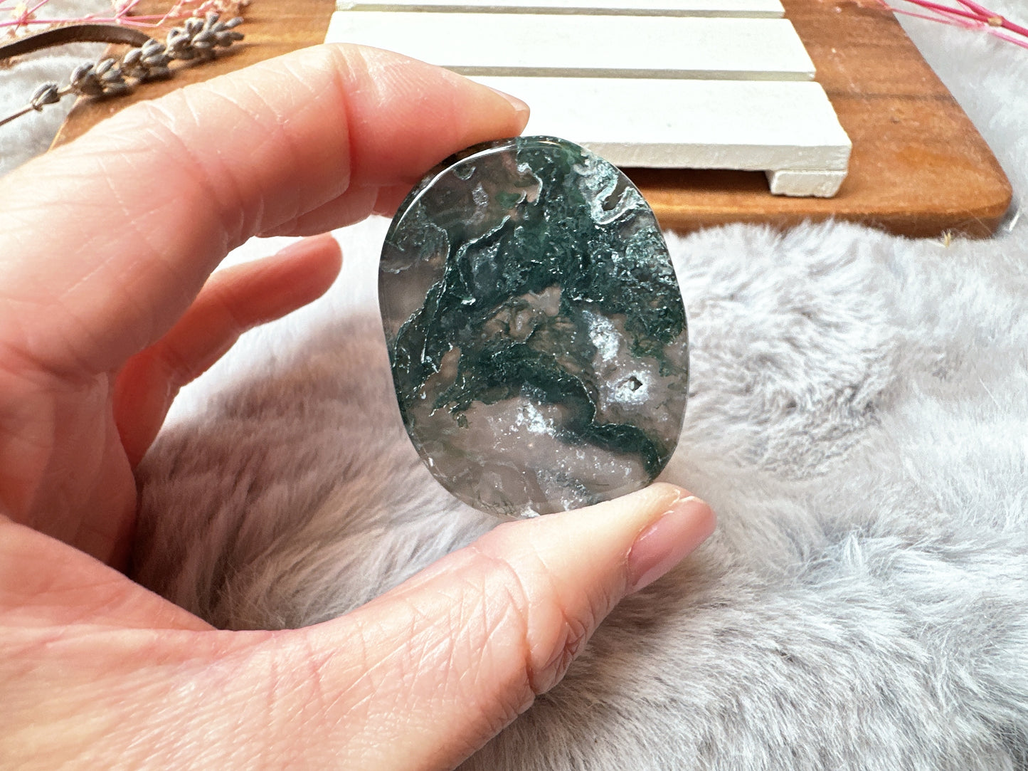 Moss Agate Flat Stone