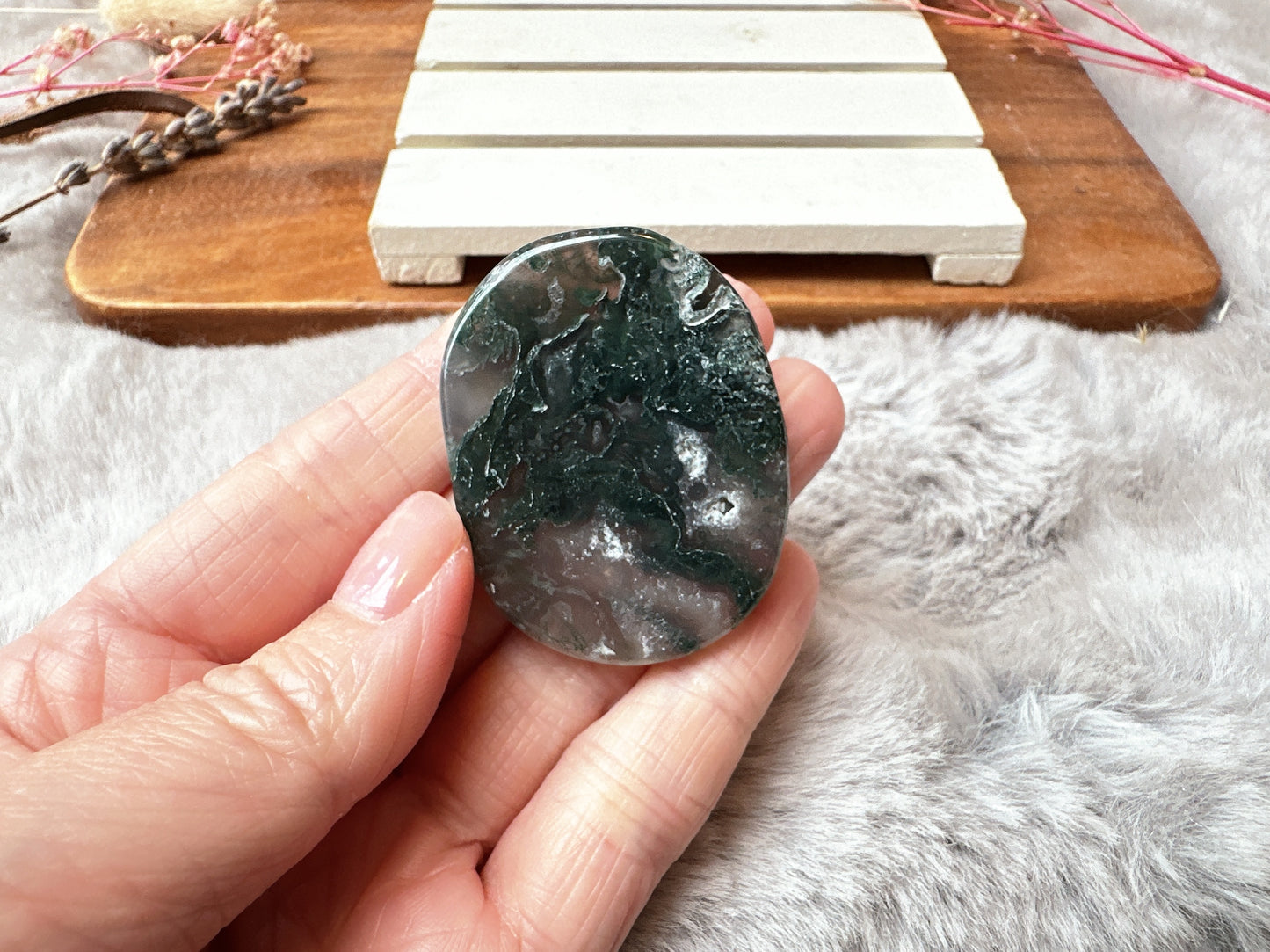 Moss Agate Flat Stone