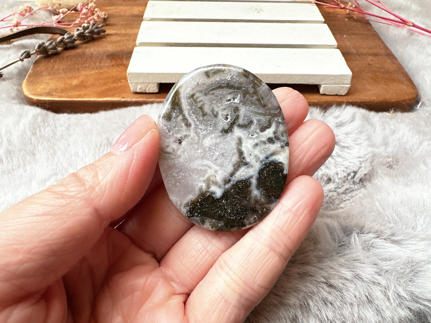 Moss Agate Flat Stone