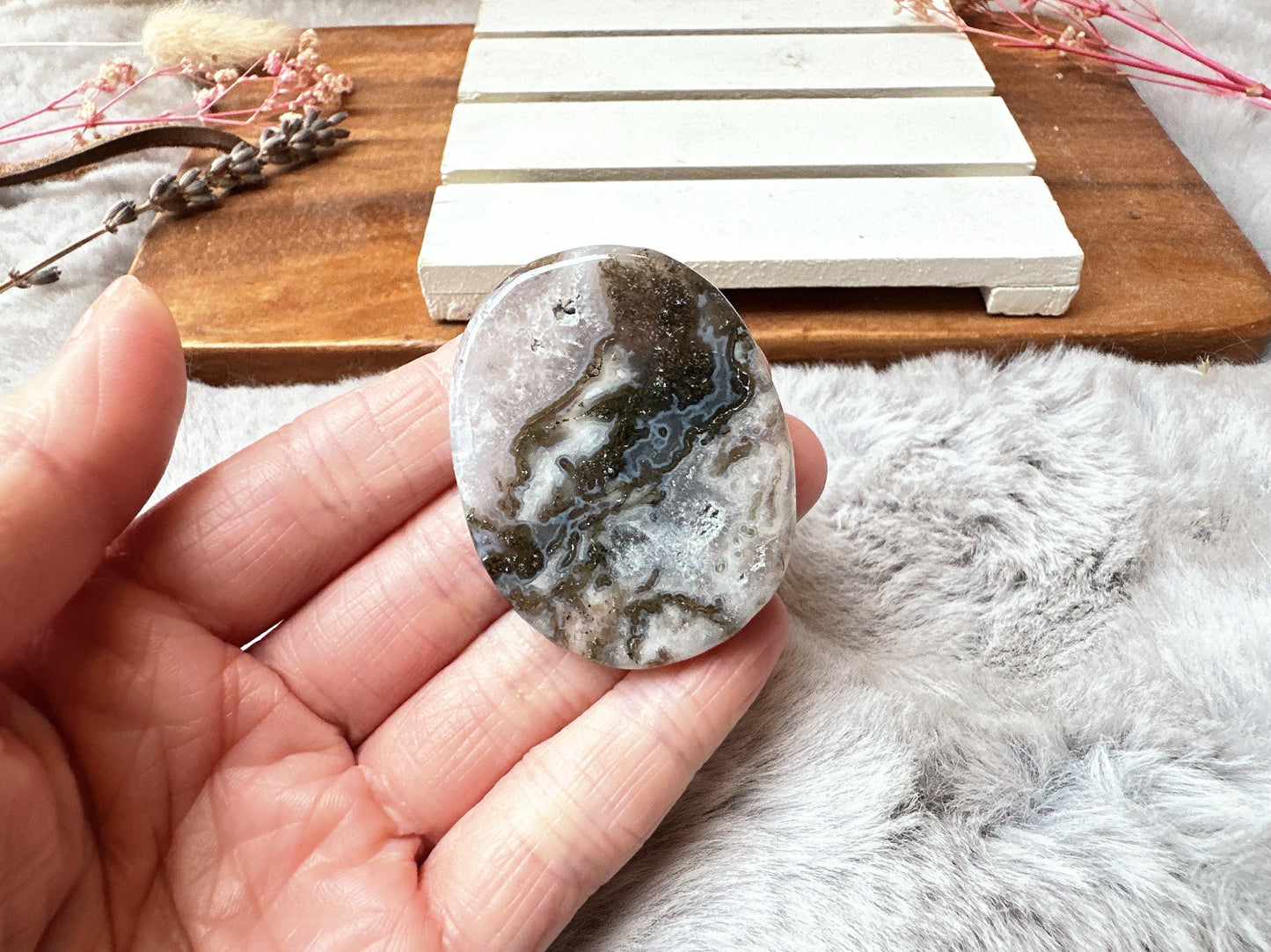 Moss Agate Flat Stone