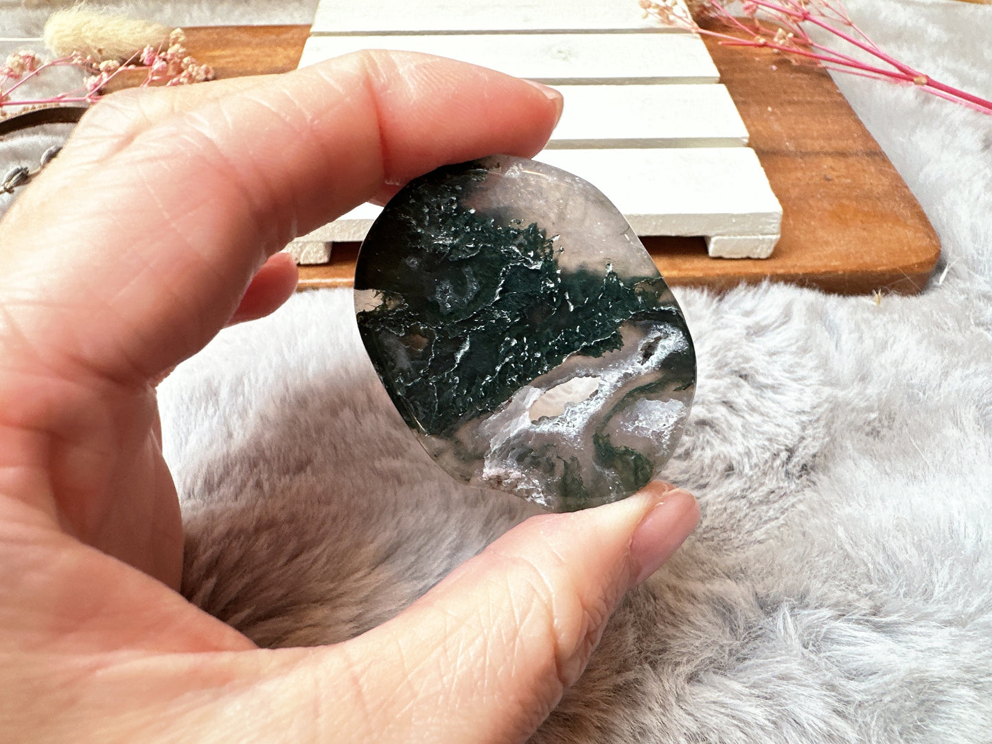 Moss Agate Flat Stone