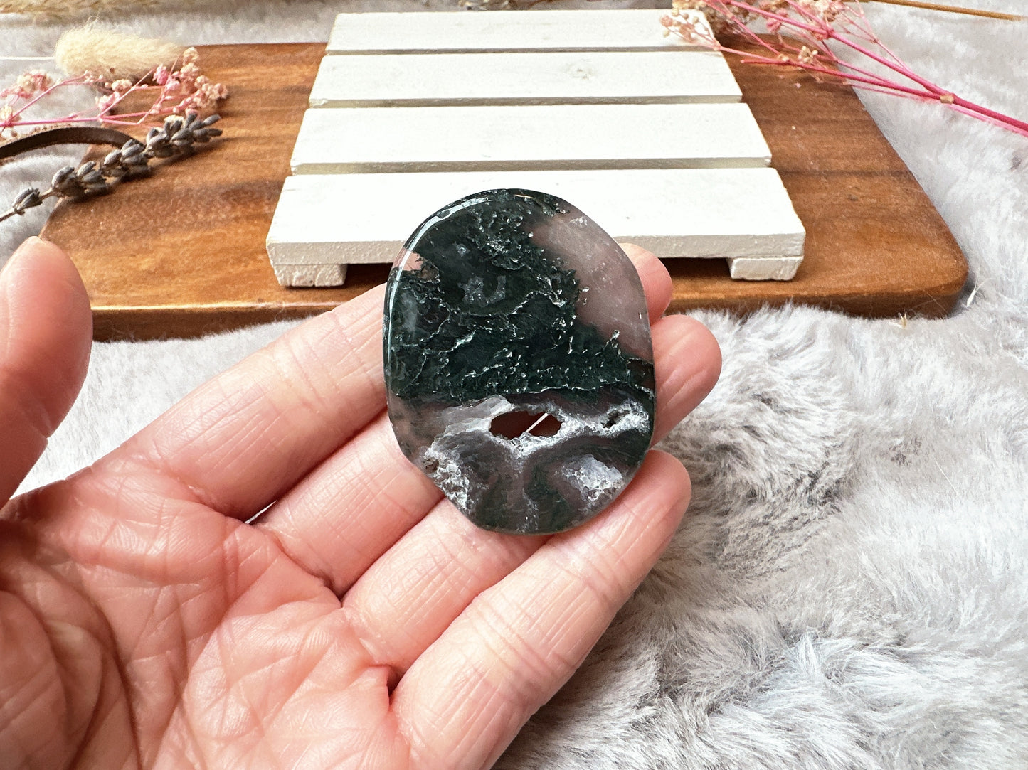 Moss Agate Flat Stone