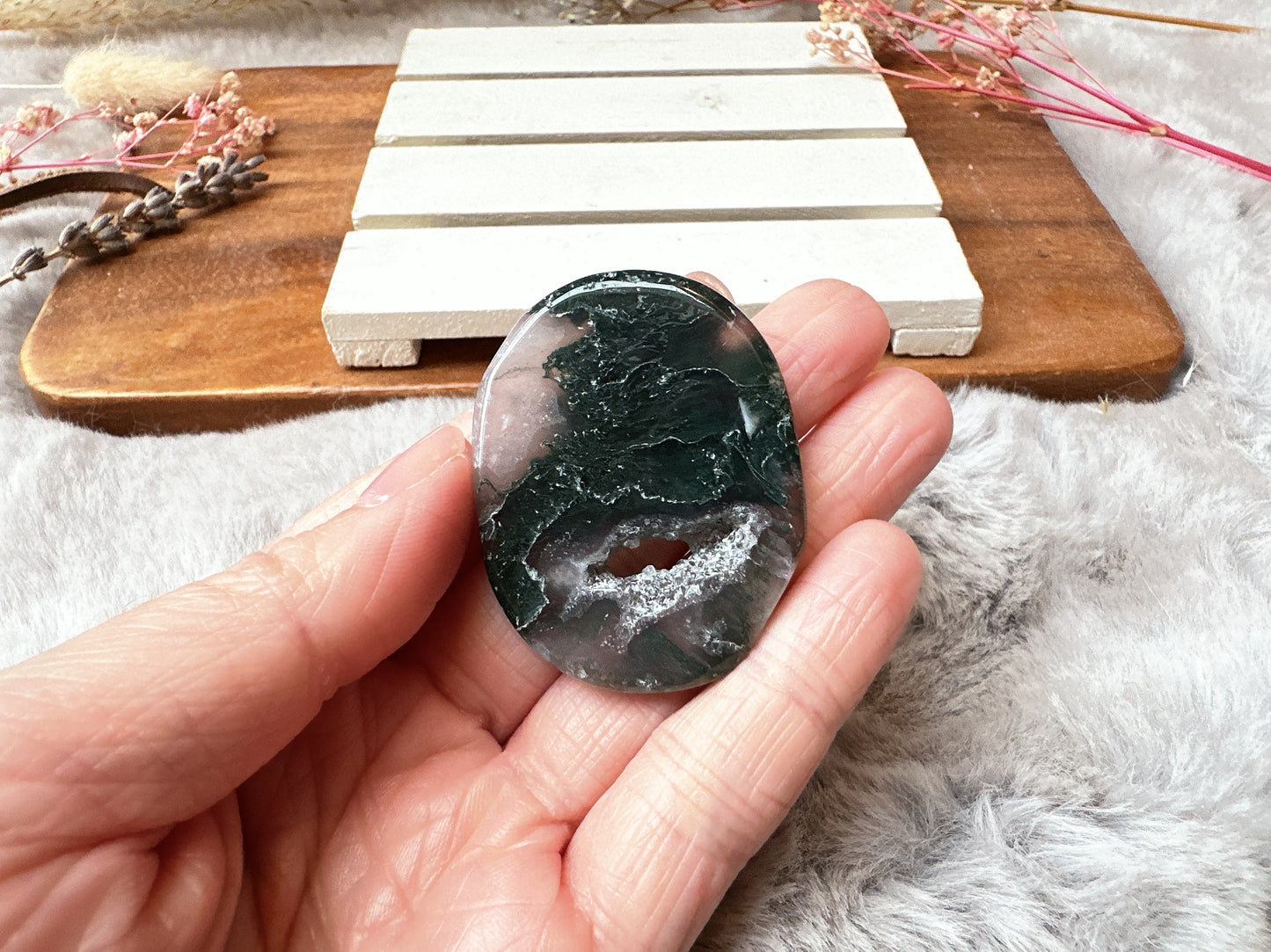 Moss Agate Flat Stone