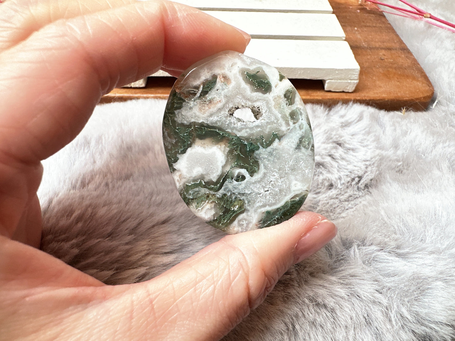 Moss Agate Flat Stone