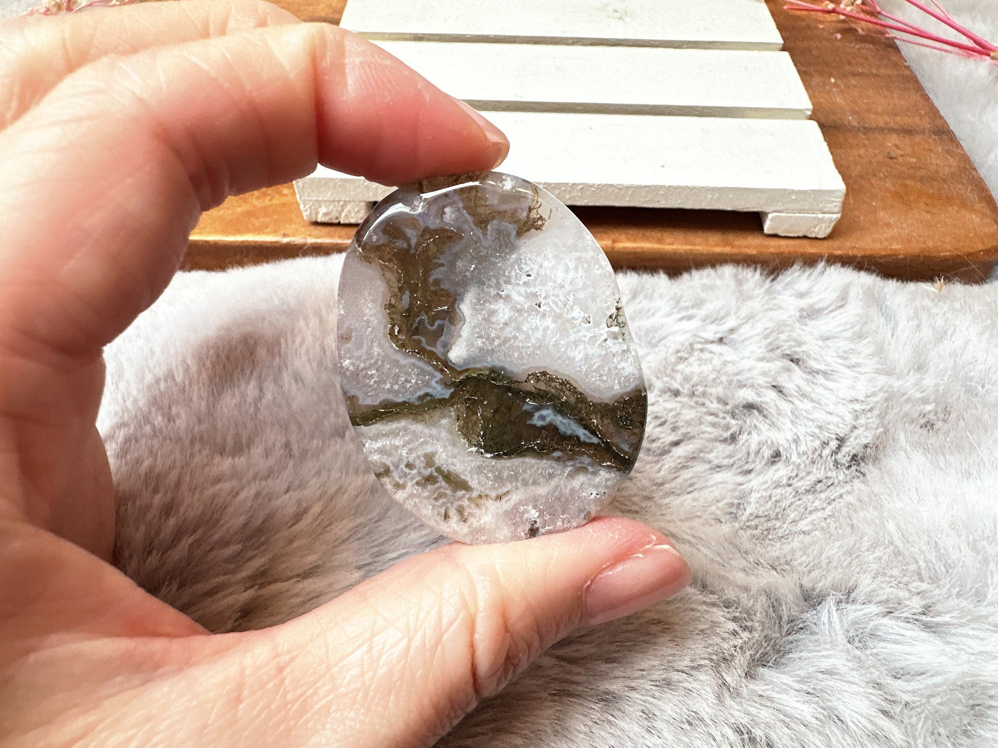 Moss Agate Flat Stone