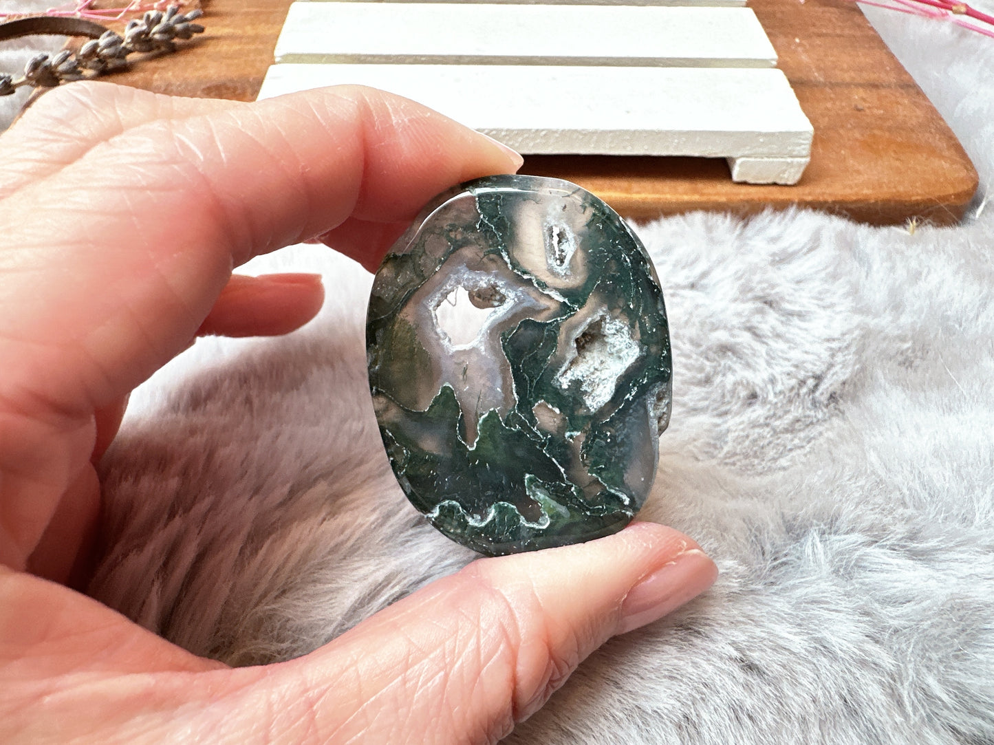 Moss Agate Flat Stone