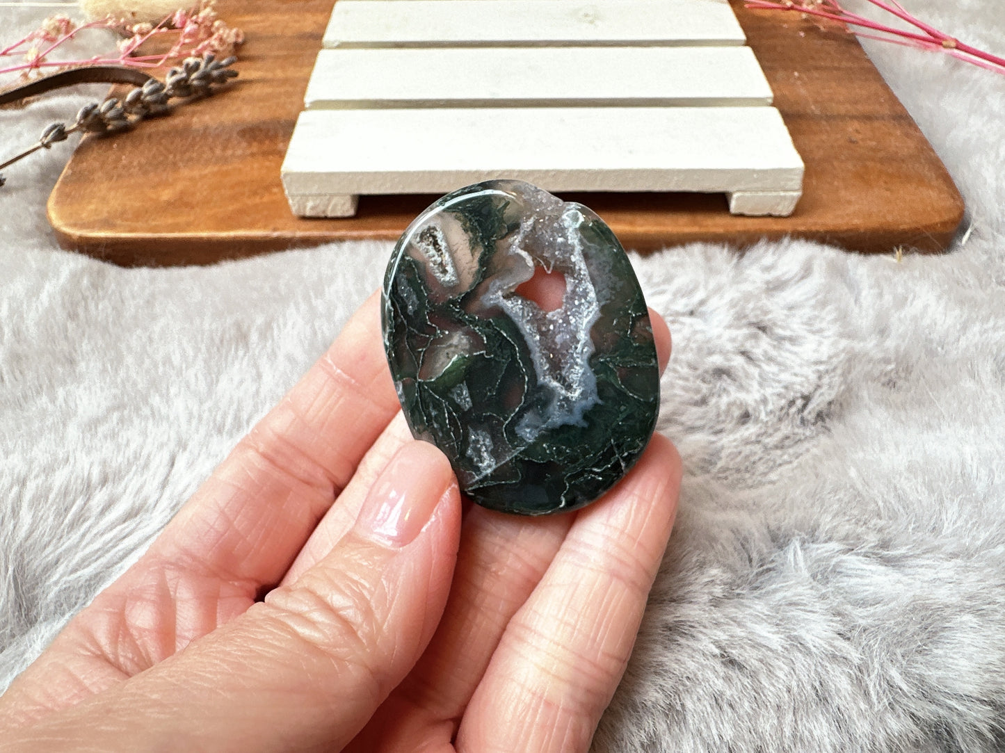 Moss Agate Flat Stone