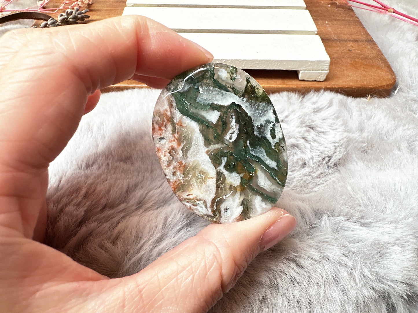 Moss Agate Flat Stone