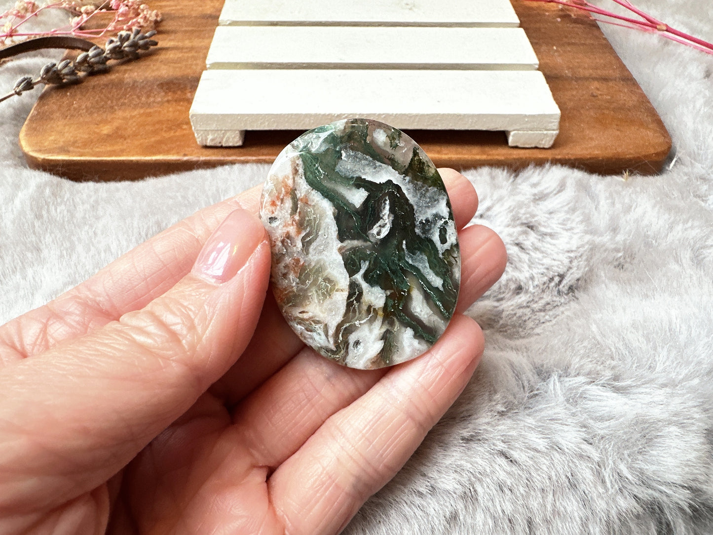 Moss Agate Flat Stone