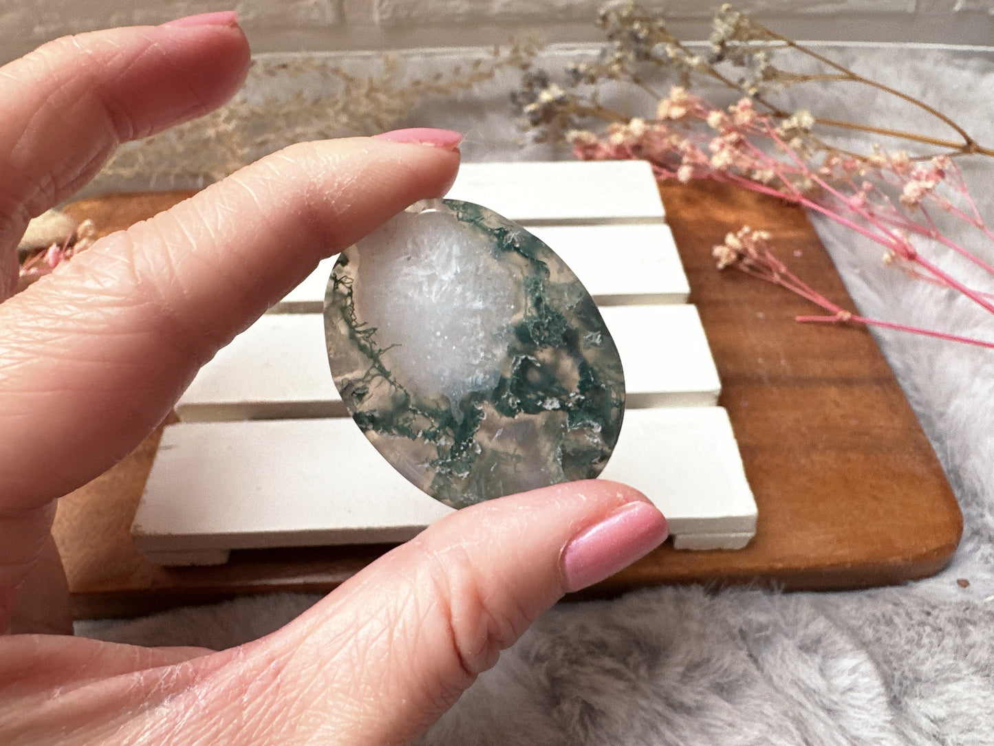 Moss Agate Flat Stone