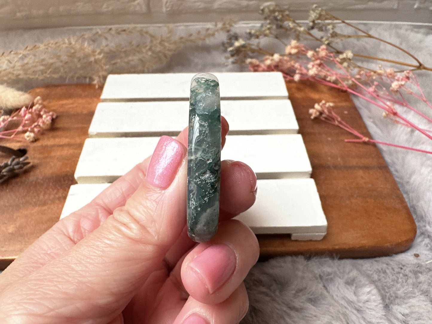 Moss Agate Flat Stone