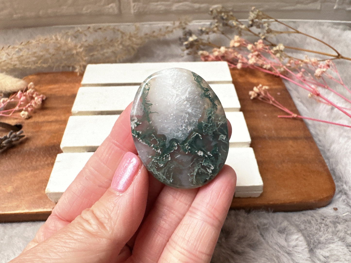 Moss Agate Flat Stone
