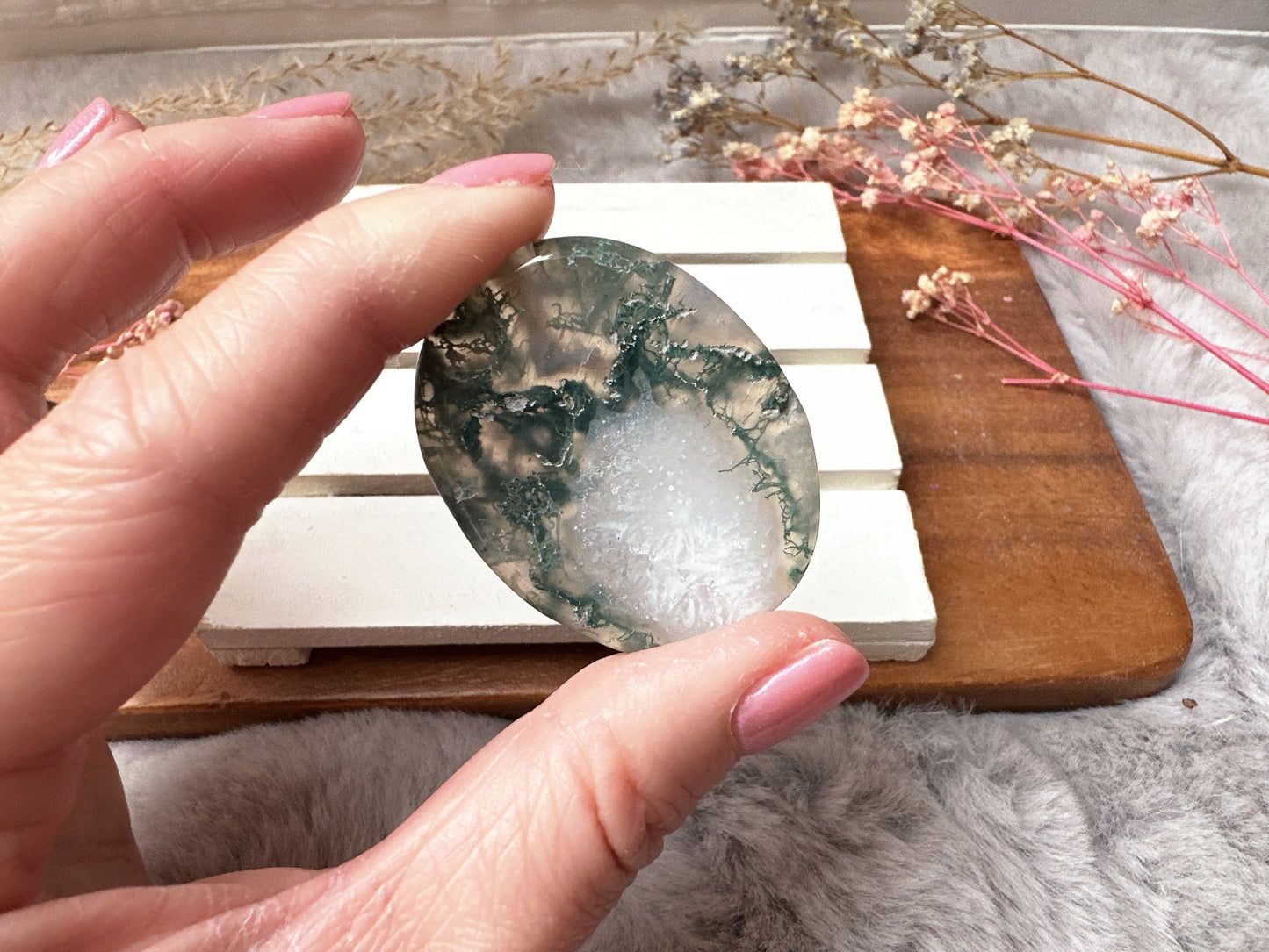 Moss Agate Flat Stone