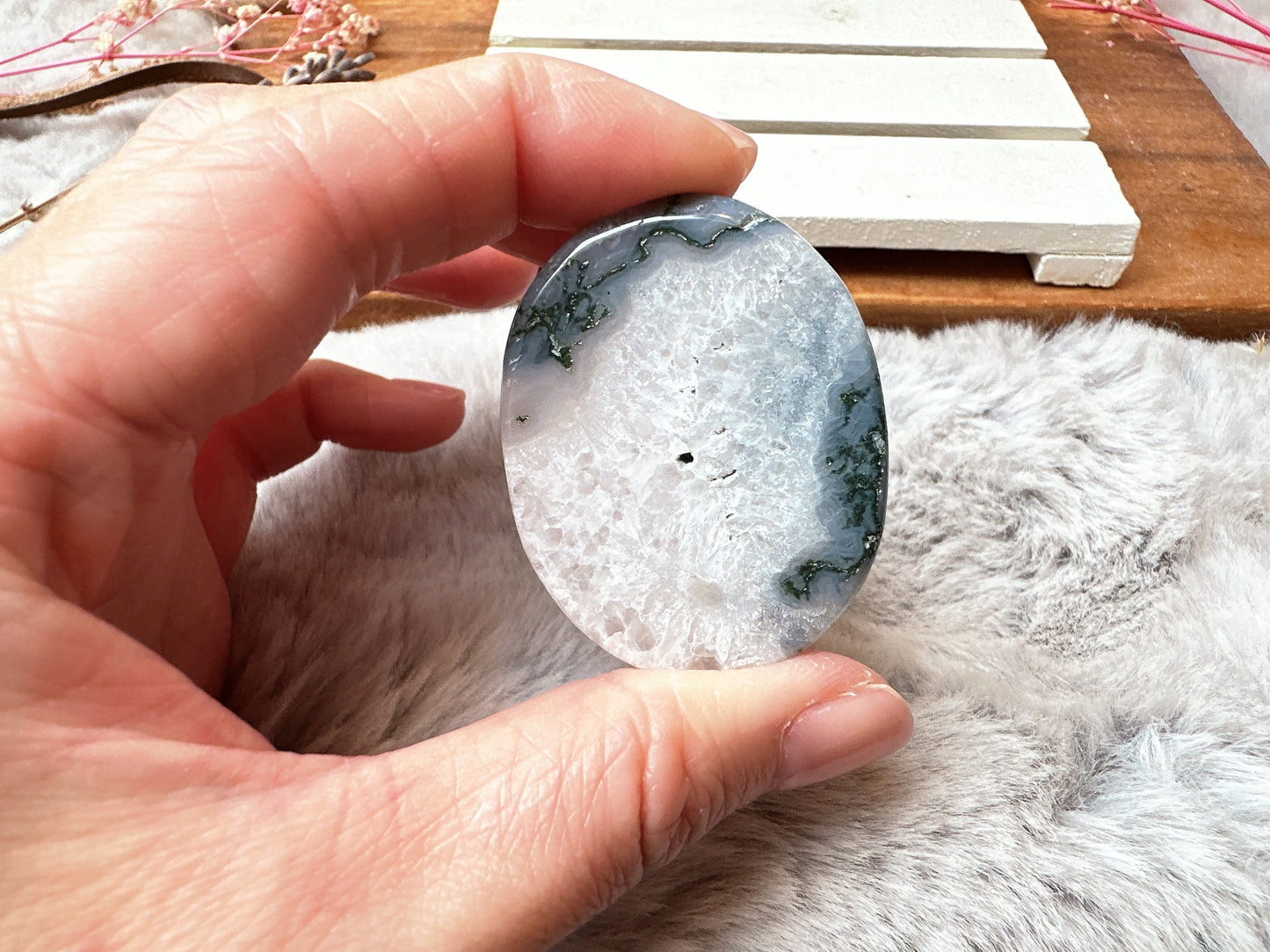 Moss Agate Flat Stone