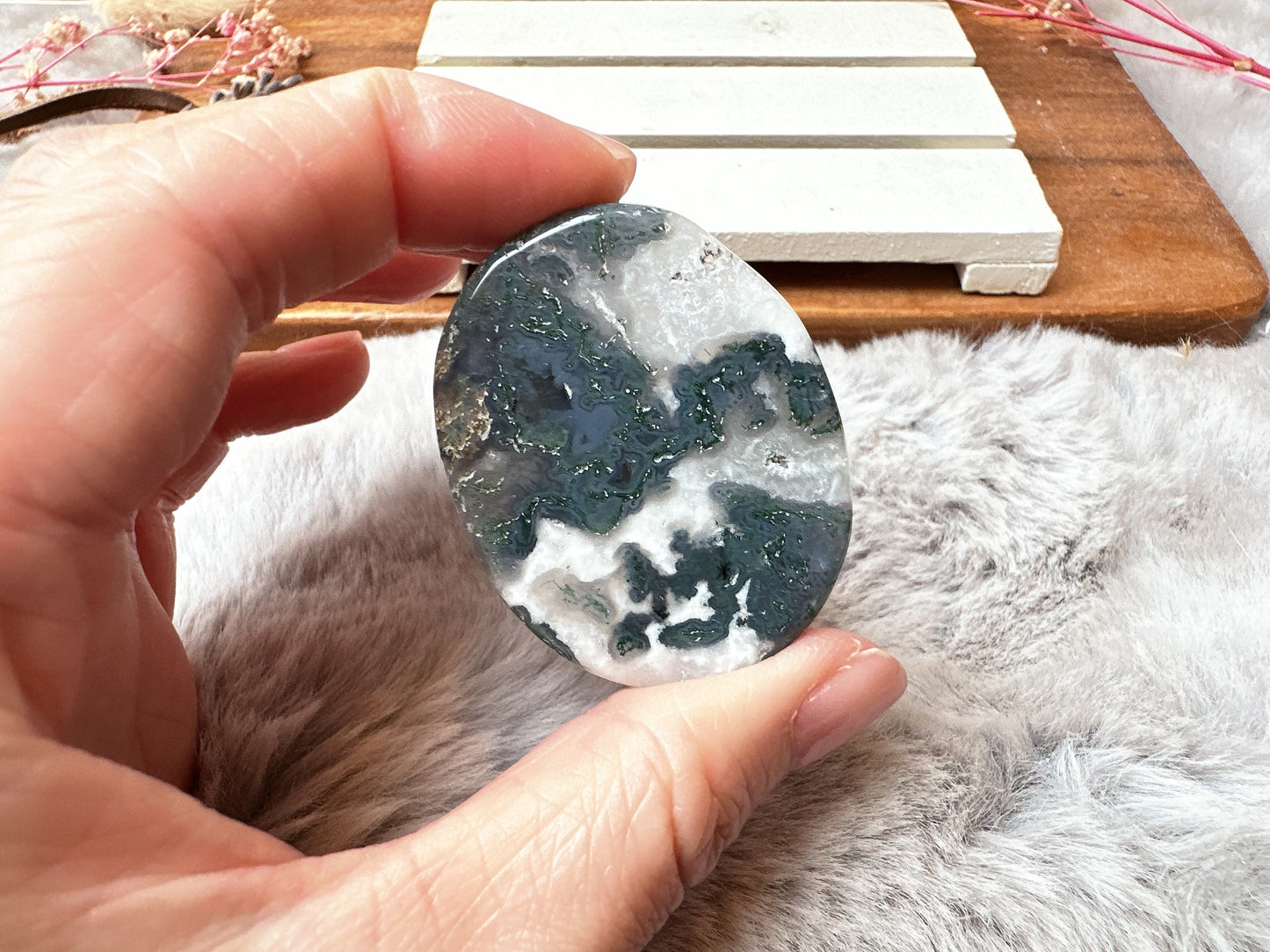 Moss Agate Flat Stone
