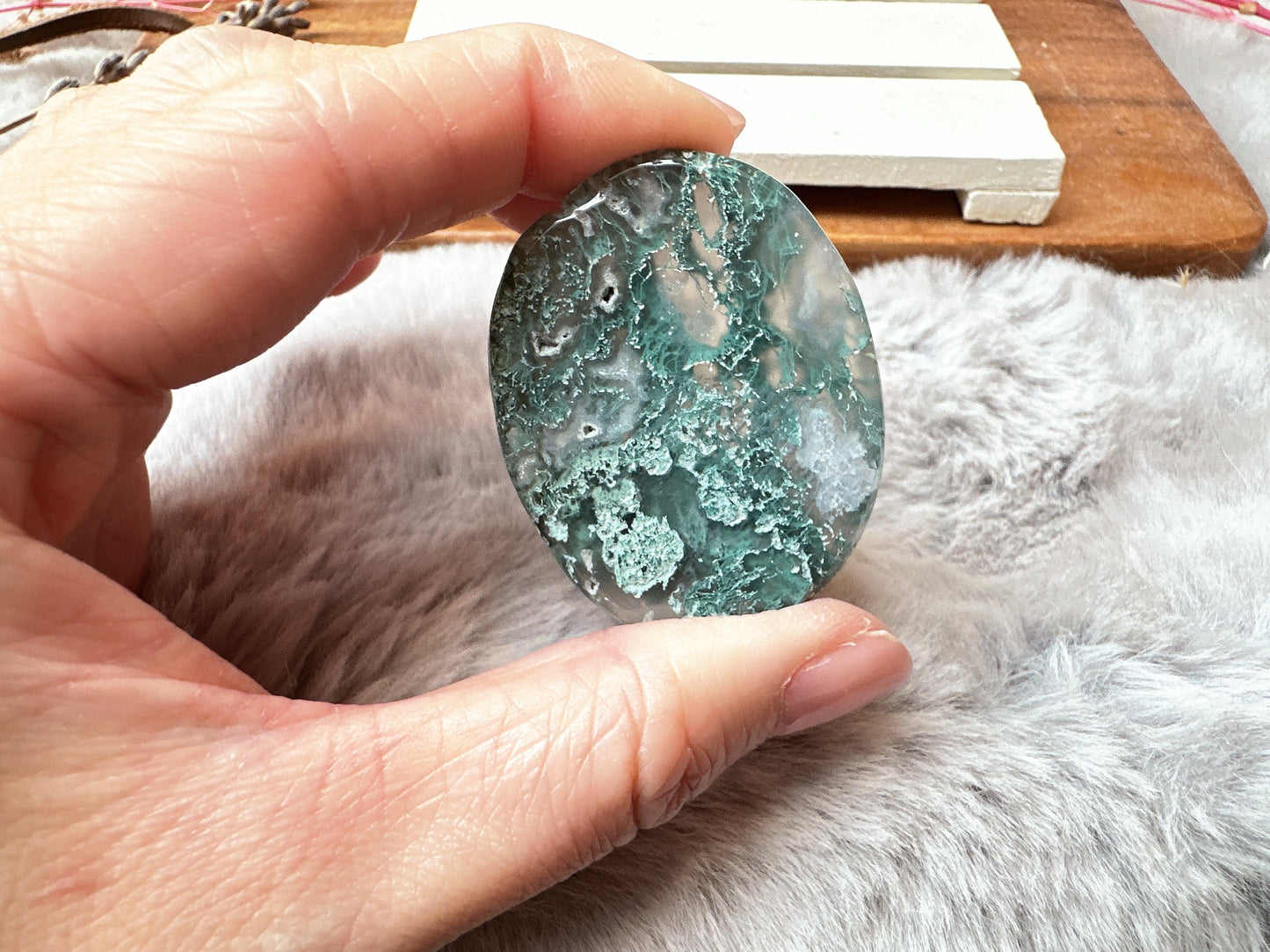 Moss Agate Flat Stone