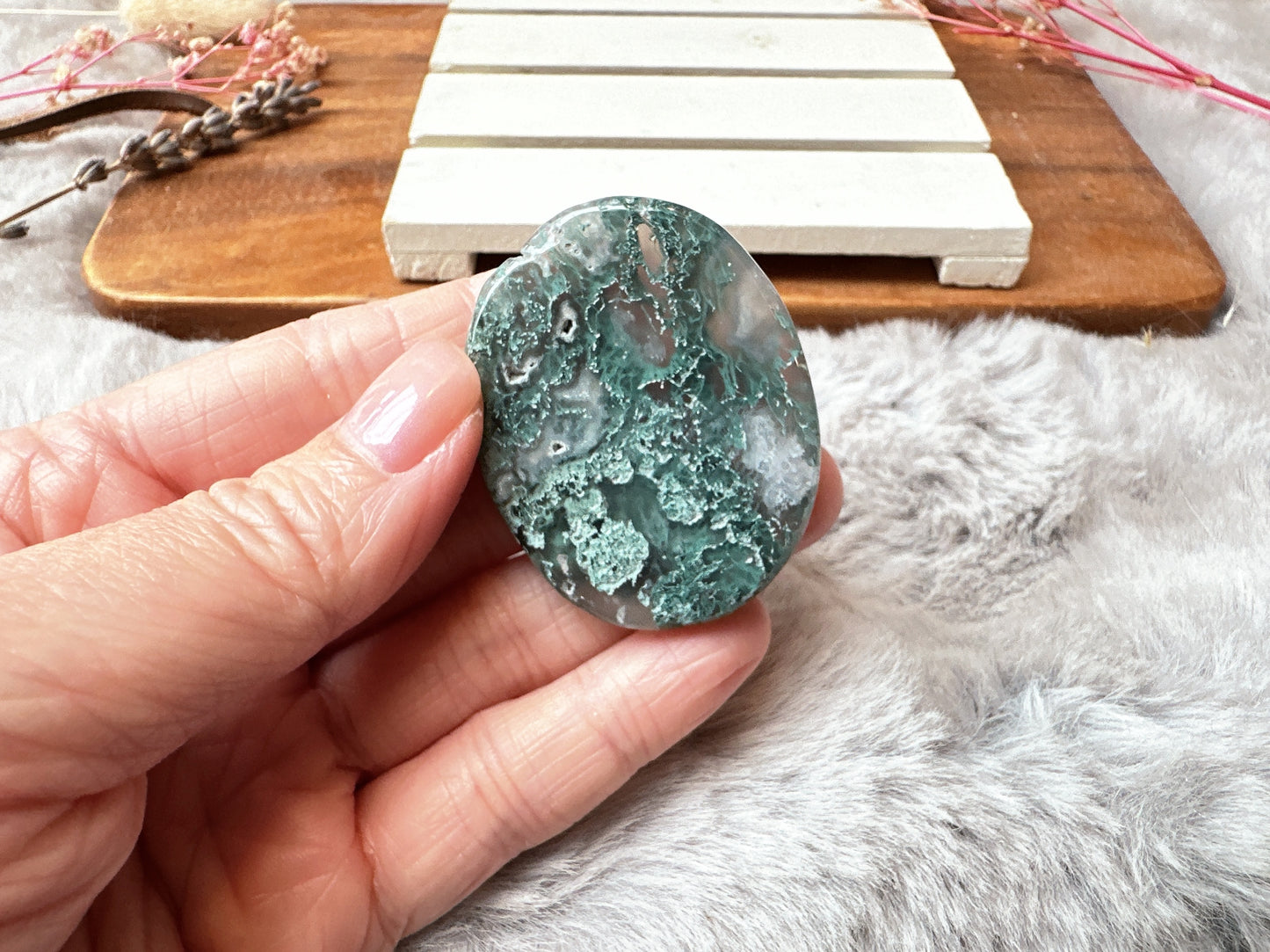 Moss Agate Flat Stone