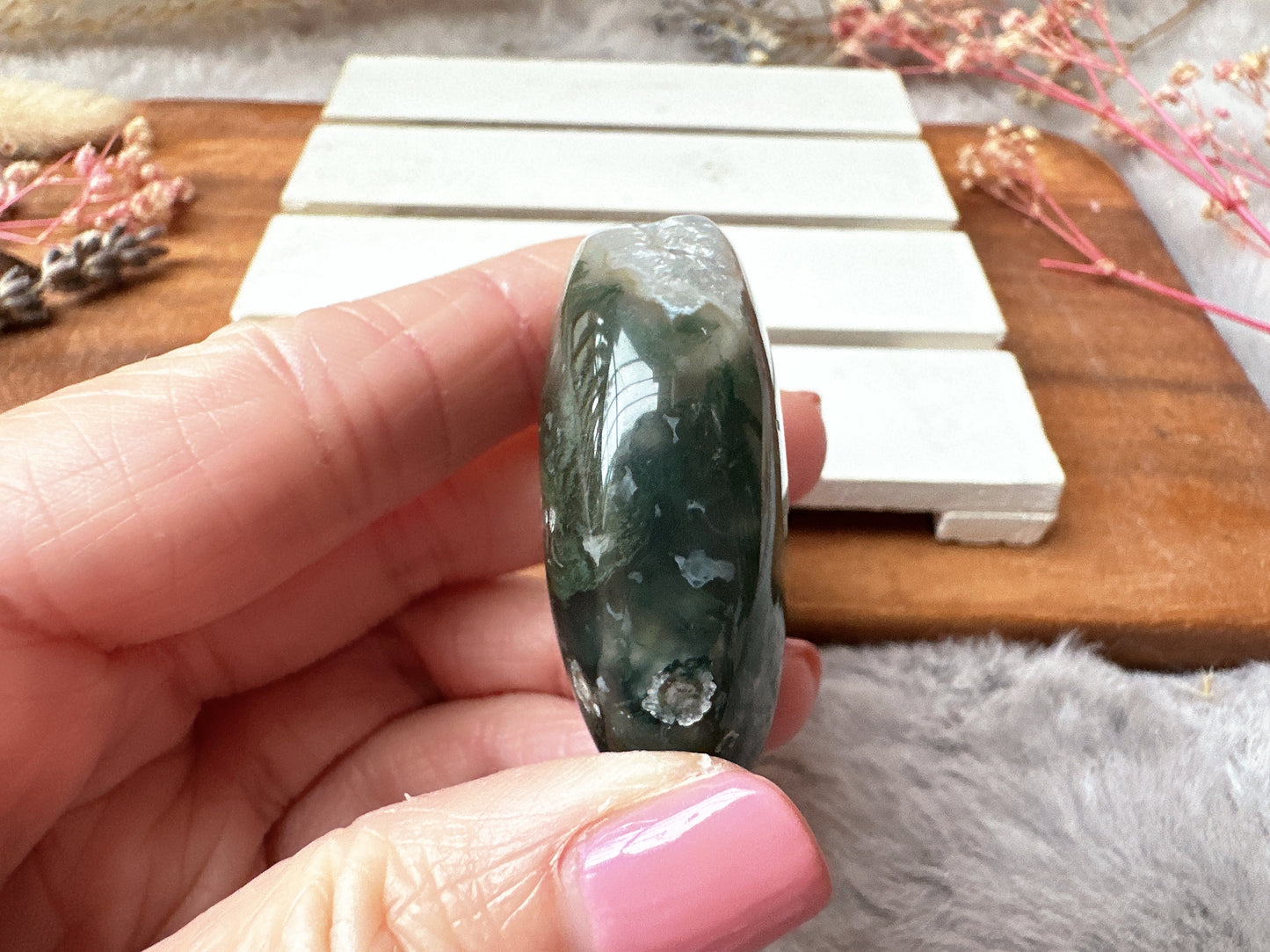 Small Moss Agate Palm Stone