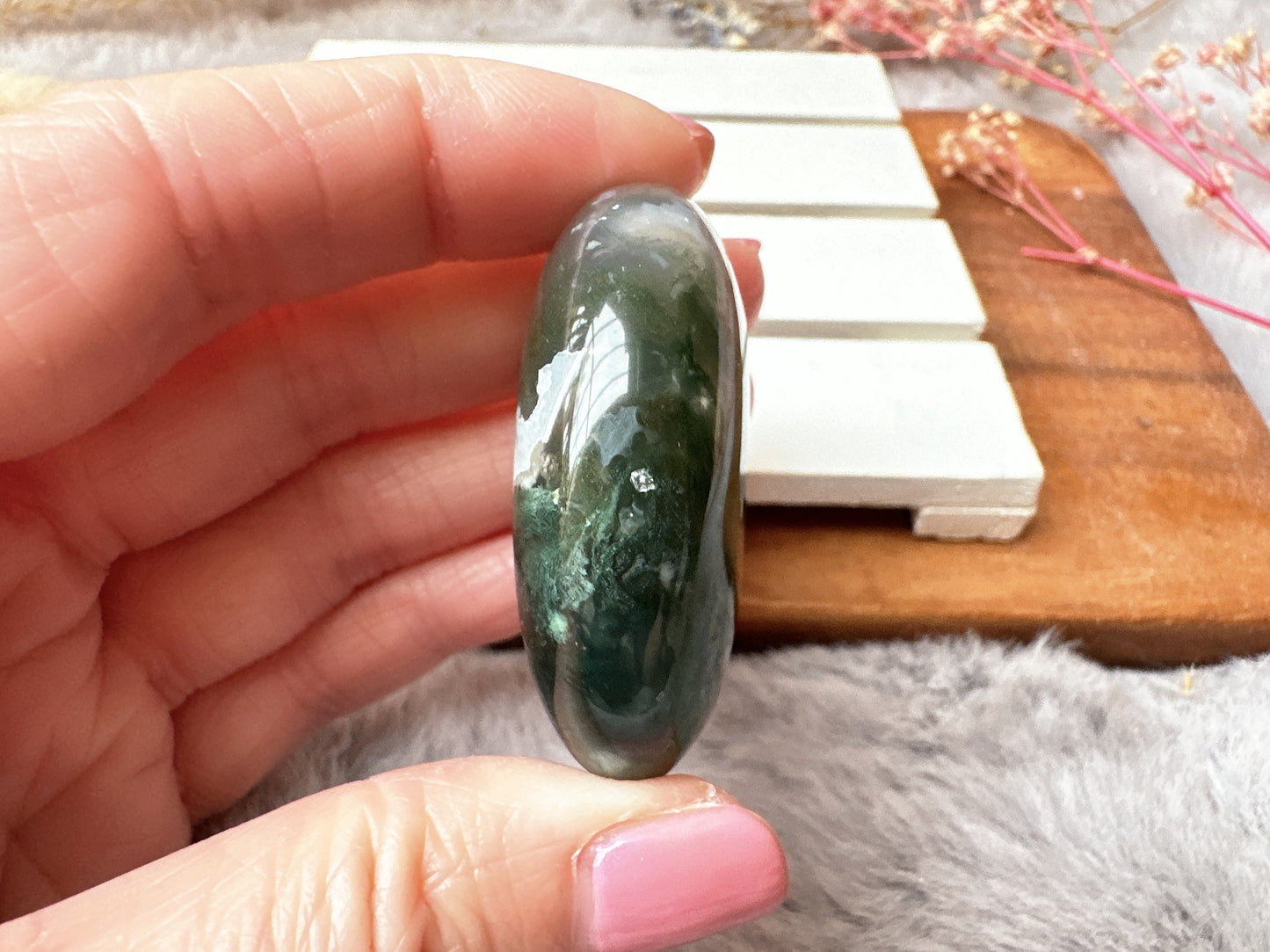 Small Moss Agate Palm Stone