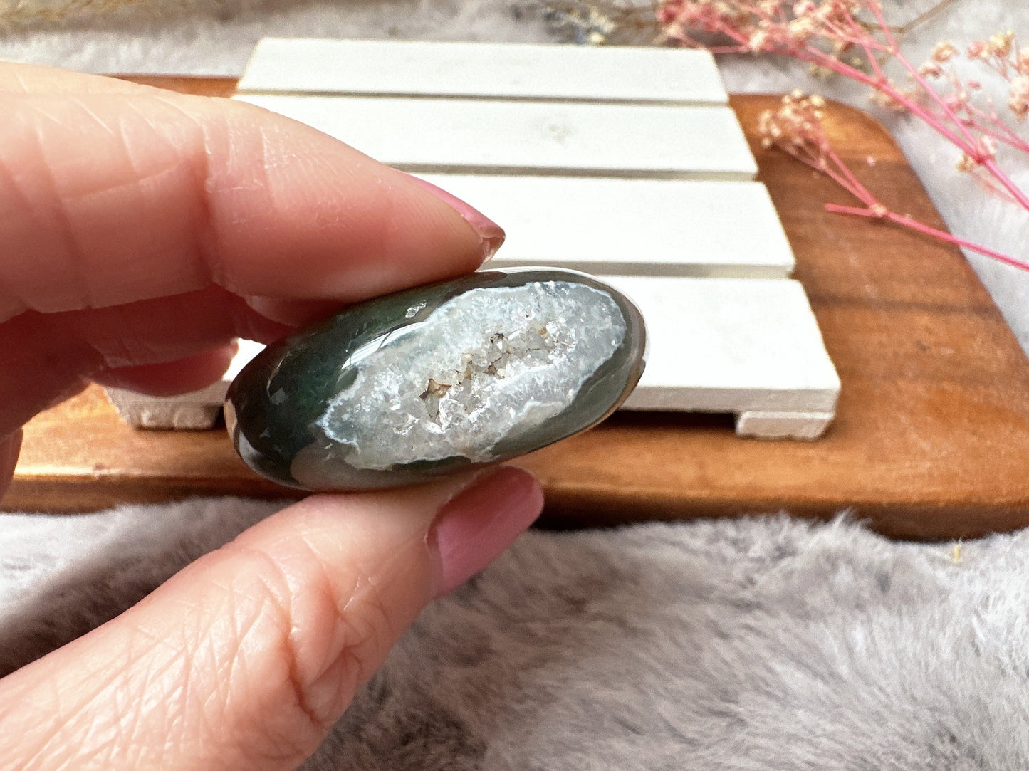 Small Moss Agate Palm Stone