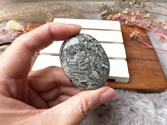 Small Moss Agate Palm Stone
