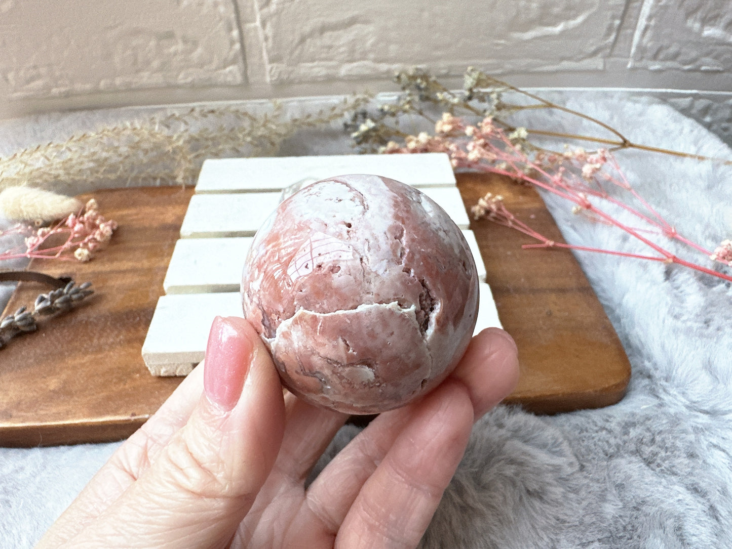 Small Cotton Candy Pink Agate Sphere