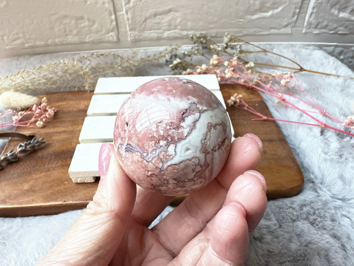 Small Cotton Candy Pink Agate Sphere