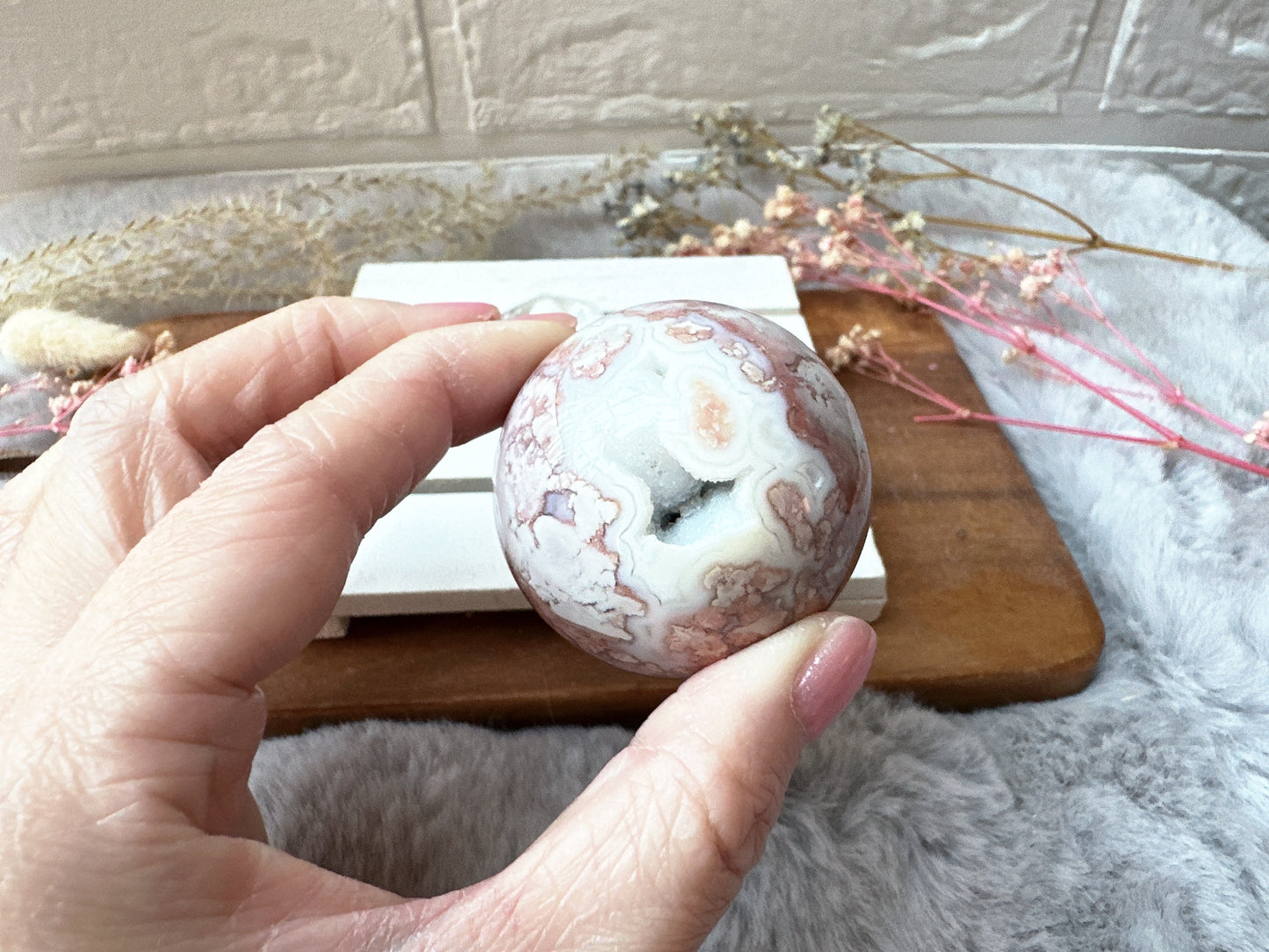 Small Cotton Candy Pink Agate Sphere