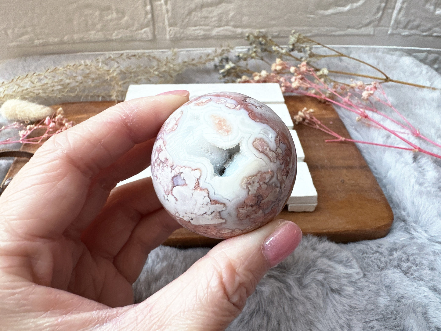 Small Cotton Candy Pink Agate Sphere