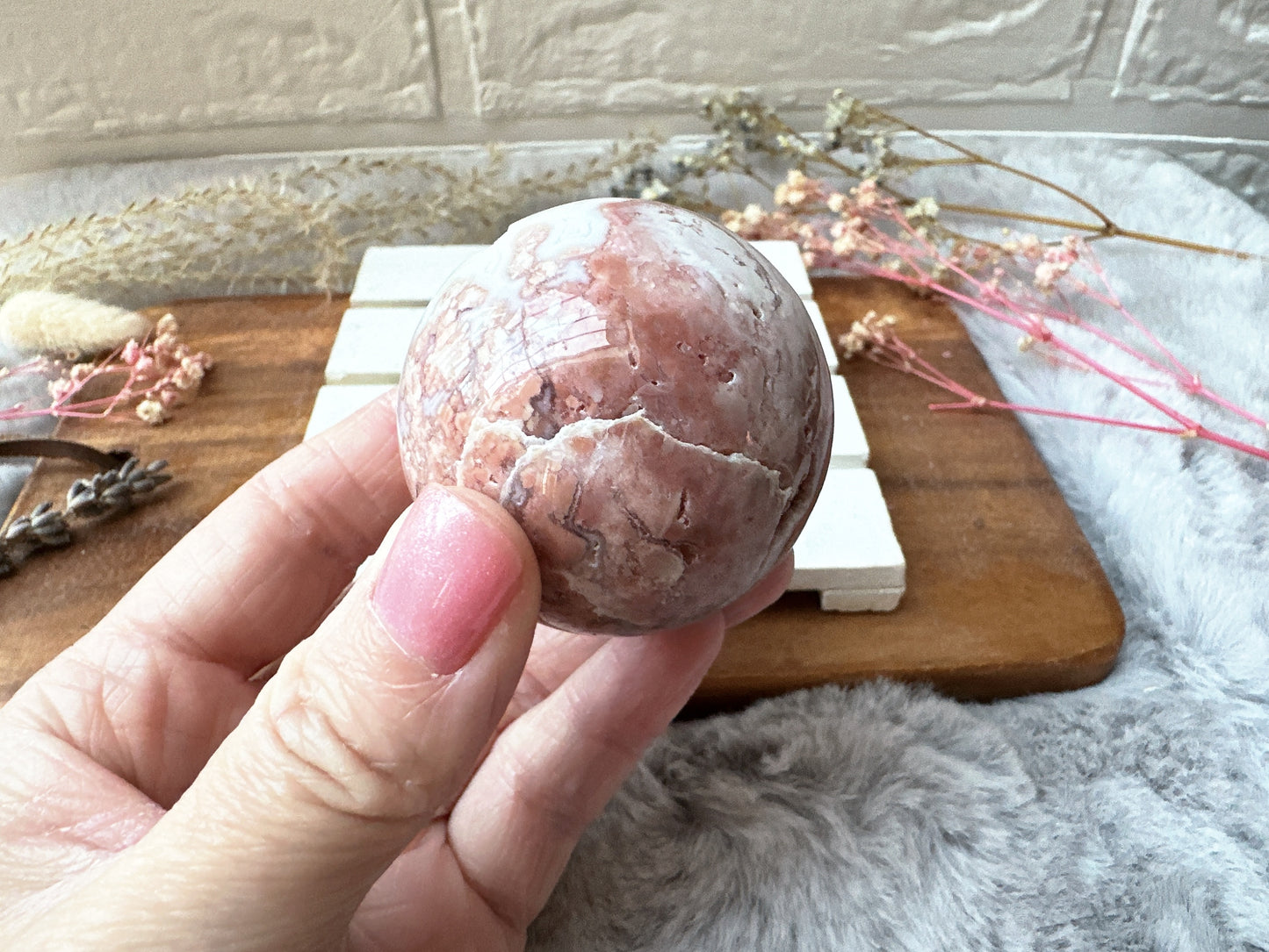 Small Cotton Candy Pink Agate Sphere