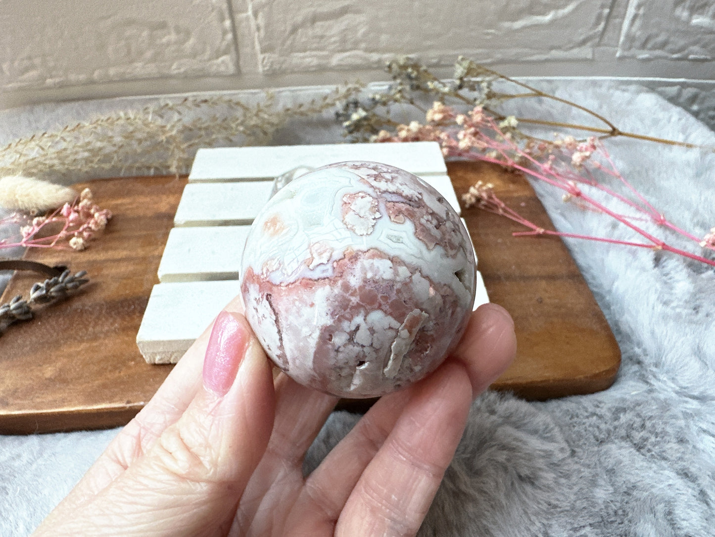 Small Cotton Candy Pink Agate Sphere