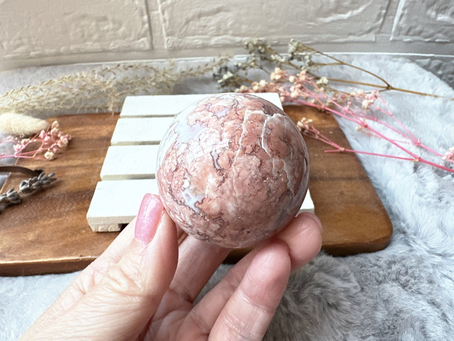 Small Cotton Candy Pink Agate Sphere